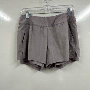 Athletic Layered Running Shorts High Rise Performance Activewear | Neutral Gray